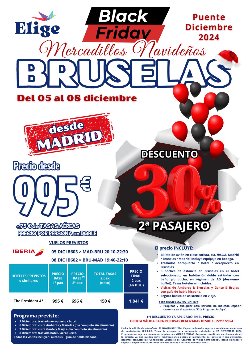 BRUSELAS, AMBERES, GANTE & BRUJAS - Mercadillos Navideños de Flandes, Puente de diciembre 2024, salida desde Madrid, vuelo directo, hotel 4* en AD, traslados, visitas de Bruselas, Amberes, Gante y Brujas con guía de habla hispana y seguro básico de viaje, para Agencias de Viajes con Elige Tu Viaje.